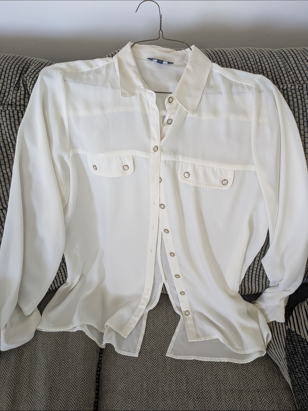 Top Sheer Ivory Button-Up Blouse